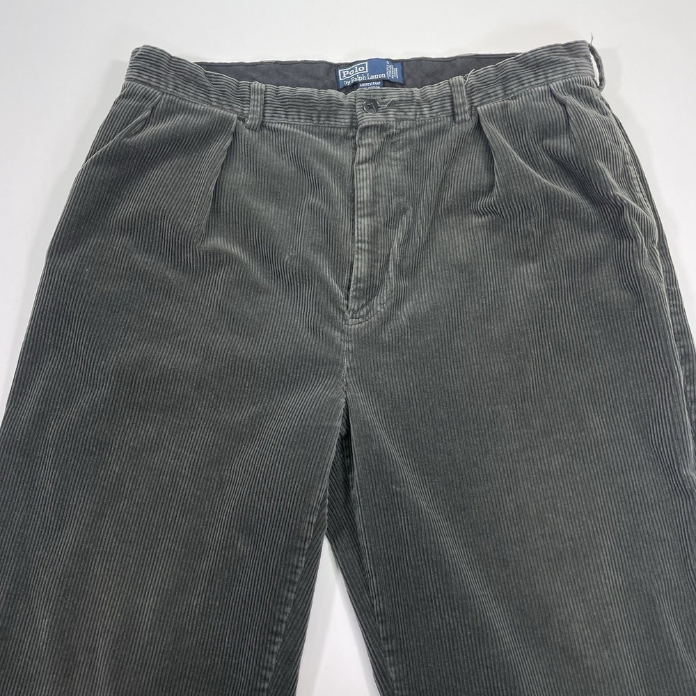 Polo Ralph Lauren Corduroy Pants Men's 38x26 Gray Casual Dress Wide Leg